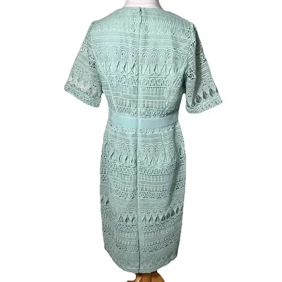 Eva Mendes NY&C Crochet Lace Midi Cocktail Dress Mint Green Petite‎ M NWT - Picture 3 of 15